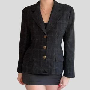 Plaid navy wool blazer preppy gold buttons from Giorgio Sant'Angelo